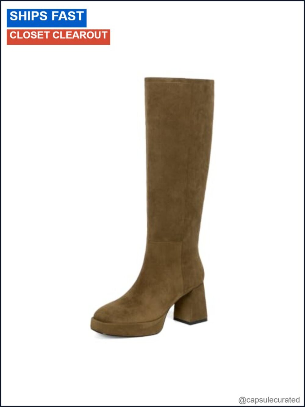 Chunky Platform Knee High Boots Square Toe Faux Suede Zip Women's